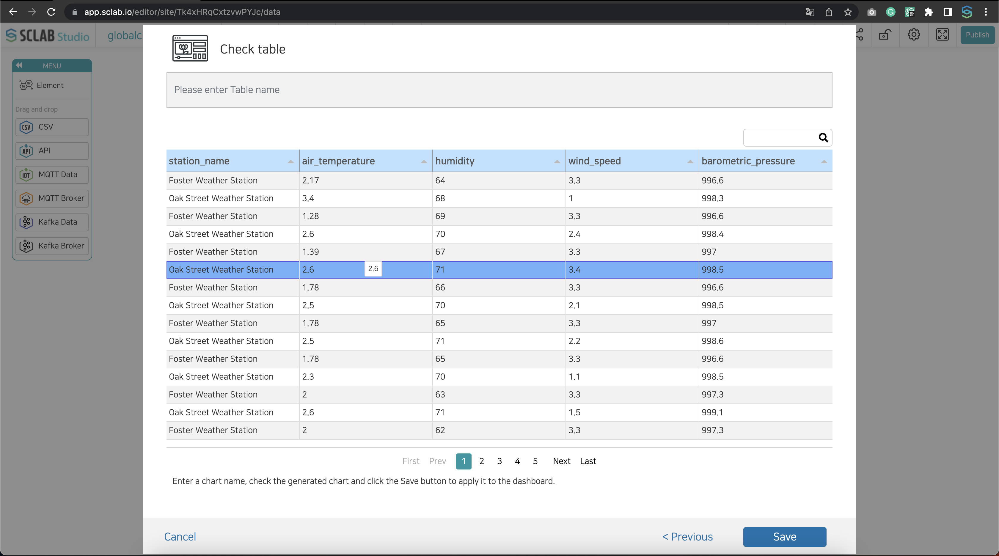 Data Table preview