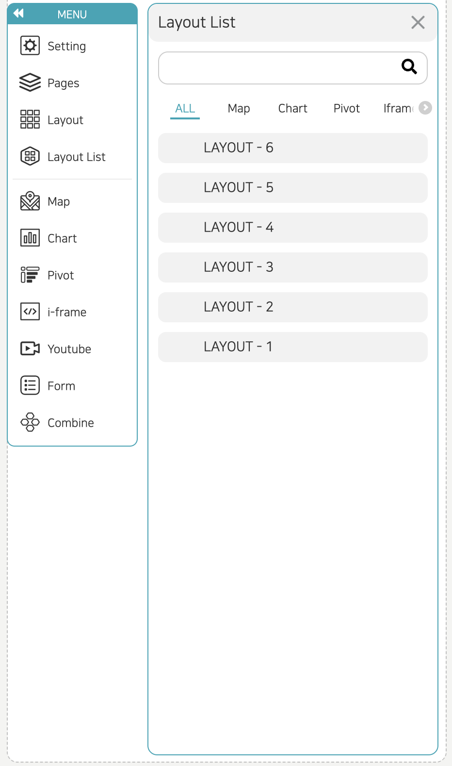 Pages editor Layout List